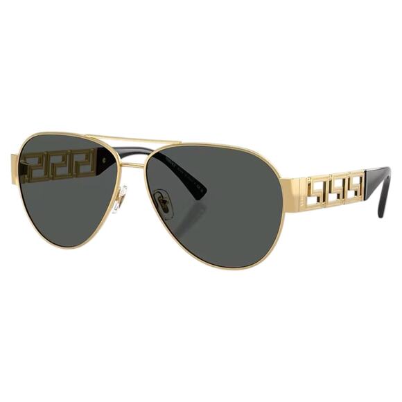 New VERSACE Sunglasses Gold Aviator Pilot Metal Greca Logo Black main image 5